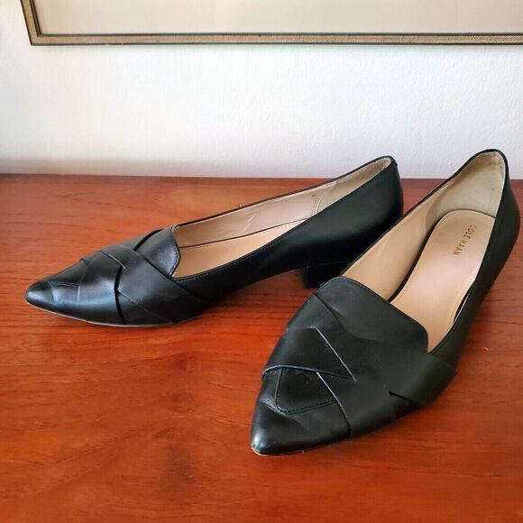 Cole Haan Black Womens Flats Loafers Woven Leather 8.5 EU 39 Pointed Toe - Picture 1 of 7